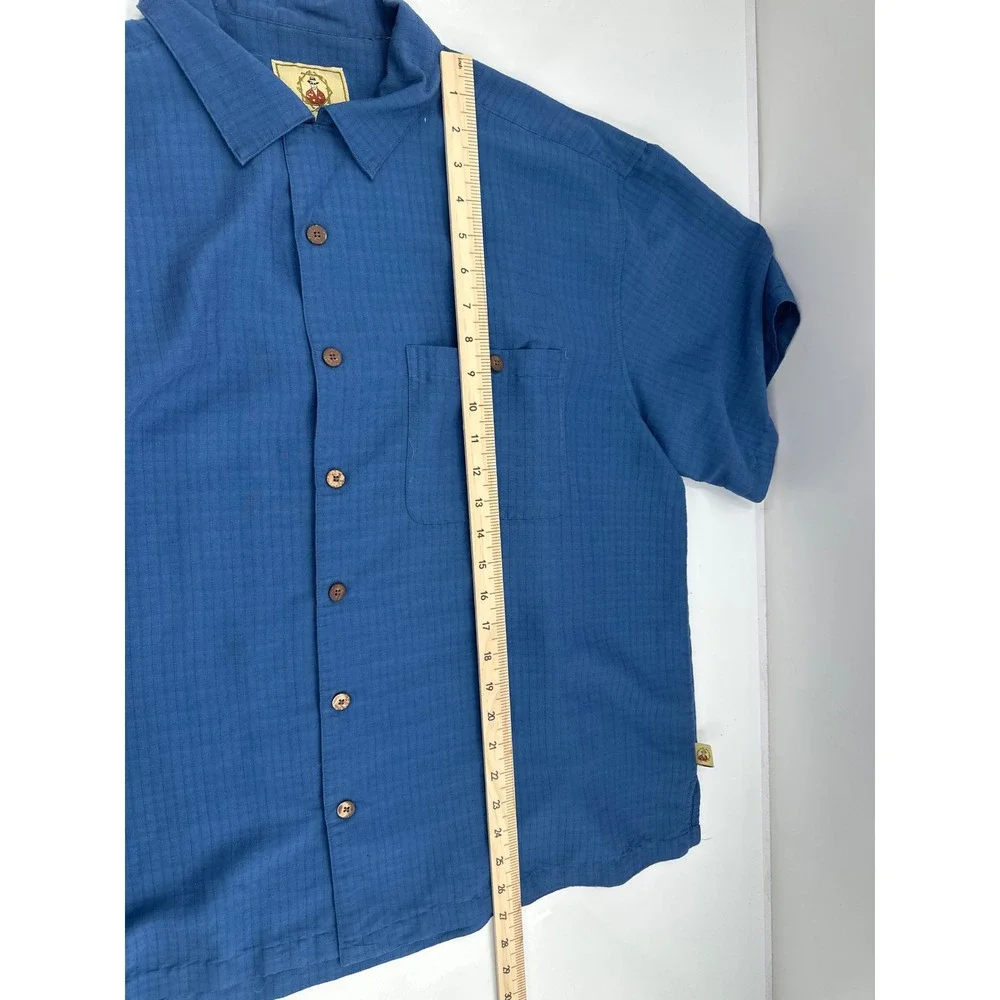 Joe Marlin Mens Blue Textured Short Sleeve Button Down Camp Shirt Size XL